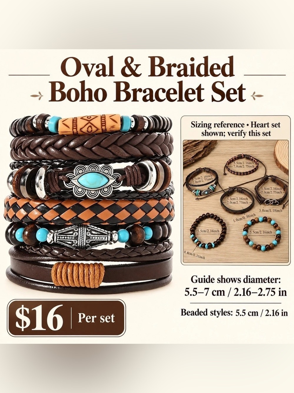 Boho Bracelet Set in Brown & Black